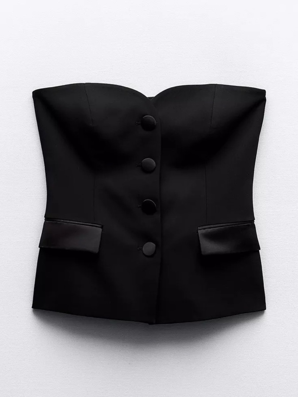 Zara Strapless Black Button-Front Bustier Top